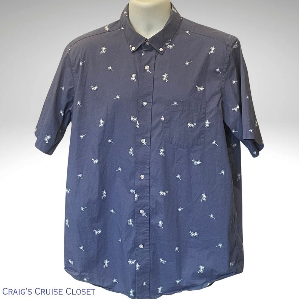George Blue Casual Button Down Shirt with Palm Tree Print Men’s Large